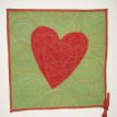 Quilted wall hanging textile art. Red heart on green. Applique. Recycled. Size17